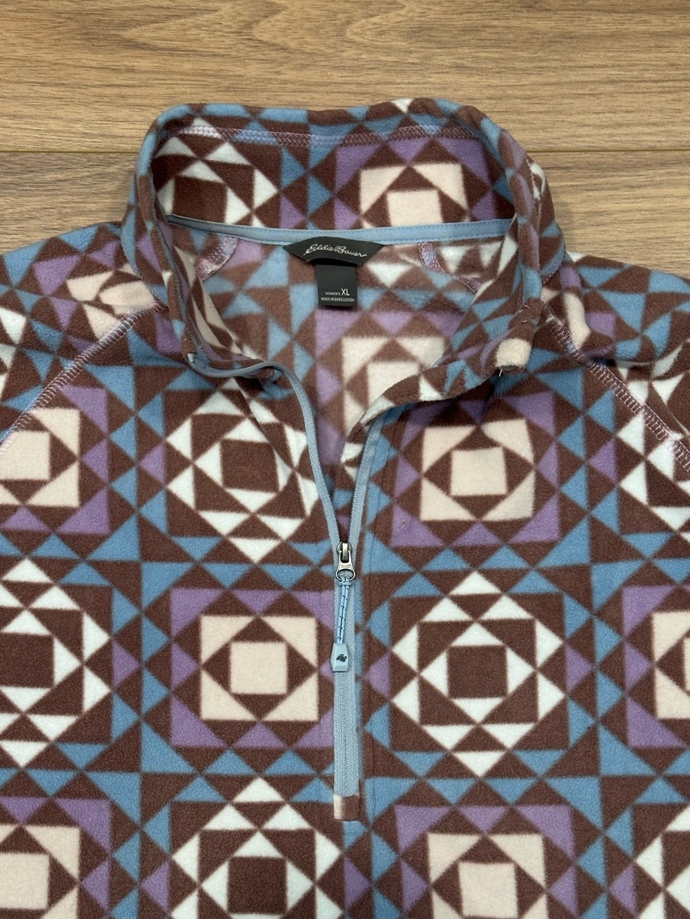 Eddie Bauer Quarter Zip Fleece Pullover in Brown/Blue/White/Purple Tribal - XL